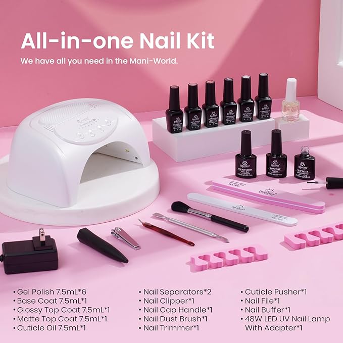 Beetles Gel Nail Polish Kit with U V Light 48W Led Nail Lamp 6 Colors Christmas beetles Gel Polish Chrome Nail Powder for Gel Nails, 1g Glazed Silver Nail Powder Mirror Effect Nail Manicure