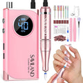 SAVILAND Electric Nail Drill Professional: 40000RPM Pink Rechargeable Portable Electric Nail Filer with 6000mAh Battery, for Shaping, Removing & Polishing Acrylic Nails Home Salon Manicure Gift
