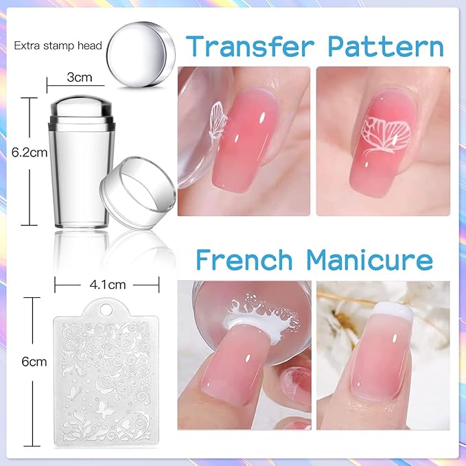 Biutee Nail Stamping Plate 16Pcs Nail Stamper Kit 12Pcs Nail Art Stamp Plates with Silicone Stamper, Scraper & Storage Bag, Stamping Plates Star Plaid Flower Butterfly Template Holiday Design Gift