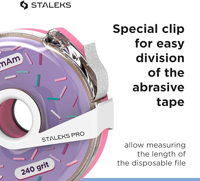 Staleks Pro Disposable White Abrasive Tape papmAm Expert – 240 Grit – 7m Roll in Plastic Case – Glueless Replaceable Abrasive – Professional Nail Polishing – Manicure & Pedicure