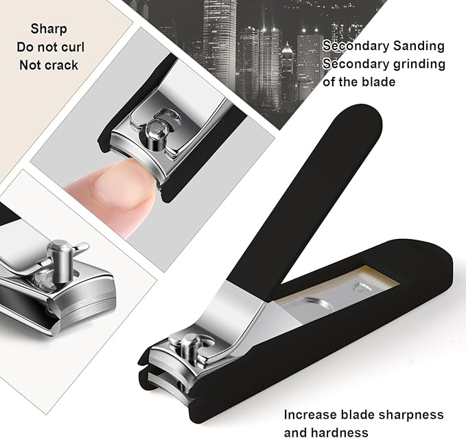 6-Piece Nail Clipper Set with Nail File, Tweezers and ingrown toenail Removal kit Travel Nail kit for Men and Women (Moon Black)