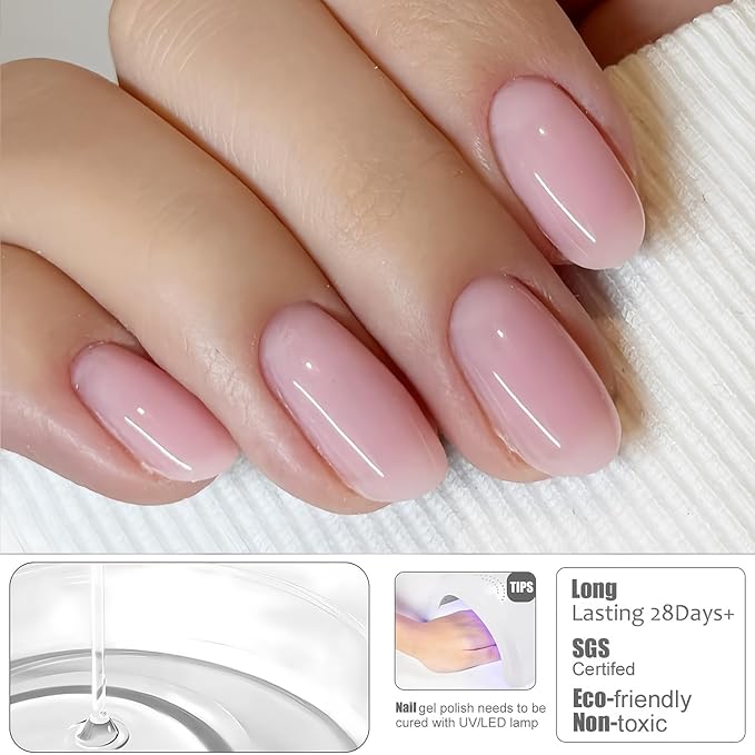 Vishine Builder Nail Gel for Nails, 8-in-1 Pastel Pink Builder Strengthener Jelly Hard Extension Gel Base Rhinestone Nails Thickening in A Bottle E055