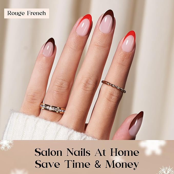 Beetles X Press Red French Tip Press On Nails - Rouge French | 5 Colors Short Almond Press On Nails Valentines | 16 Sizes 160 Pcs Natural Salon Quality For Valentines Nails