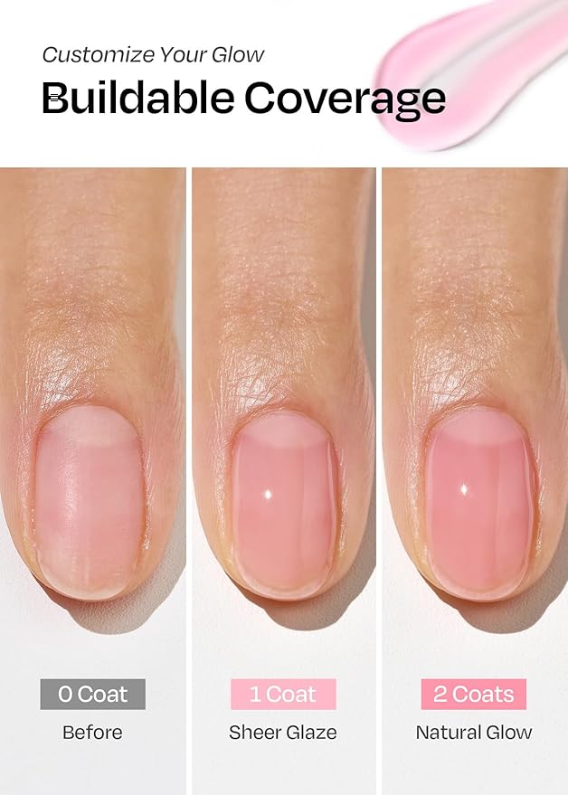ohora Natural Glow Water Syrup Nail Strengthener (Peach) - Tinted Nail Hardener for Brittle, Damaged Nails, Quick-Dry Glossy Finish, Nail Repair & Growth, 15 mL