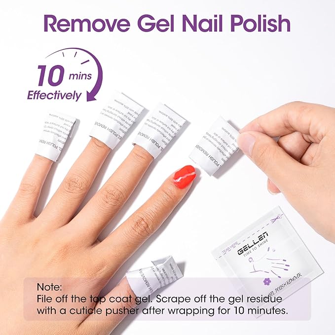 Gellen Acetone Gel Nail Polish Remover Pads: 400 Pack Professional Nail Polish Remover Pads, Individually Wrapped Travel Bulk Set to Remove Gel Fingernail Polish for Home & Salon Supplies