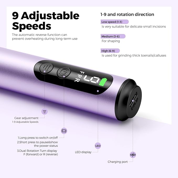 Electric Nail Drill Kit, Electric Nail File Cordless Nail Drill Machine for Acrylic Gel Dip Powder Nails, Professional Portable Manicure Pedicure Rechargeable Lightweight for Home Salon Use