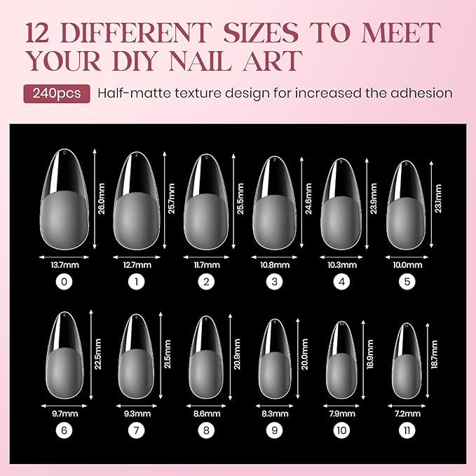 MIZHSE Gel Nail Kit, Solid Nail Glue Gels with 240Pcs Almond Medium Nails Tips Soft Gel Half Matte, Portable U V LED Nails Lamp Gels Extension Kit for Salon Art Home DIY Manicure