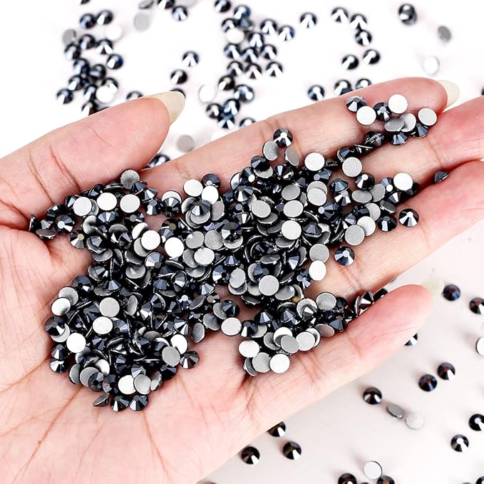 Novani Rhinestones Flatback Rhinestones Glass Gems Stones Jewels Round Gemstones Non-Hotfix Crystal for Nail Crafts,SS12,1440 Pieces,Shiny Black