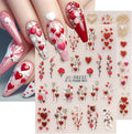 Valentines Day Nail Art Sticker for Nail Art 5D Embossed Love Heart Nail Stickers Gold Red Heart with Flower Rose Romantic Holiday Nail Art Supplies Cute Nail Decals for Women Manicure Accessories