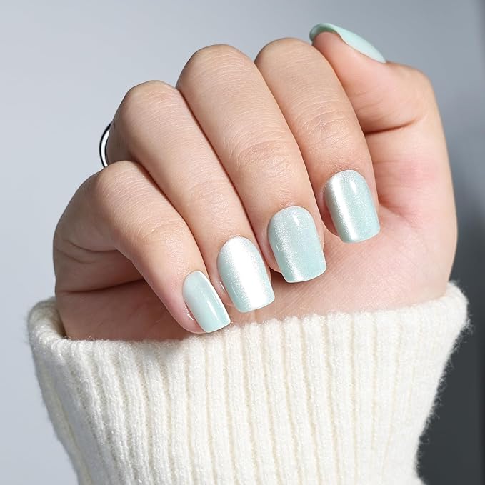 Press On Nails, Short Square Green Glazed Press on Nails Frosted Mint Nails Press Ons for Women DIY Fake Nails Kit with Glue, Reusable Glue on Nails Short in 15 Sizes - 30pcs, Frosted Mint