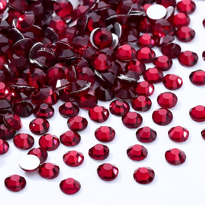 Siam Flatback Rhinestones, Glass Rhinestones for Nail Art and Craft, Glue Fix, Loose Crystal Gemstones(Siam, SS20, 1440pcs, 4.6-4.8mm)