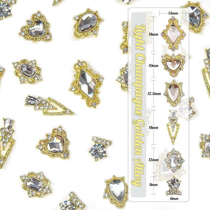 24pcs Crystal Clear Nail Rhinestones Luxury Nail Charms Crystal White Heart Charms for Nails 3D Big Nail Gems Diamonds Jewelry Stones Alloy Nail Art Studs Nail Art Decor w Box for Arylic Nails Crafts