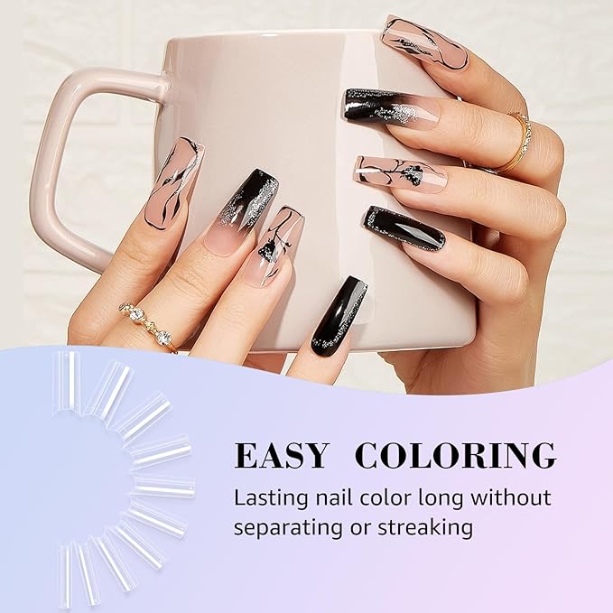 LIONVISON Tapered Square No C Curve Nail Tips, Half Cover Square Shape Clear Nail Tips For Acrylic Nails Long French Fake Nail Tips With Box For Nail Salons Home Diy