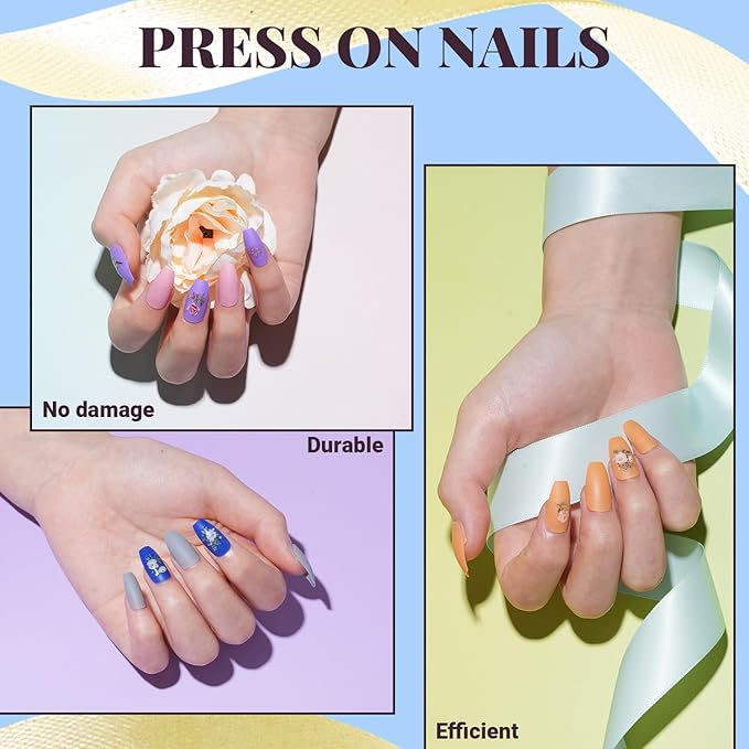 TsMADDTs Matte Press on Nails Coffin, Short Matte Fake Nails Almond 720 pcs with Nail Adhesive Tabs, Files, Stickers, Tweezer, Glue for Nail Art DIY at Home