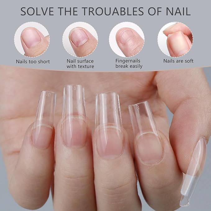AddFavor Square Nail Tips Medium Fake Nails, 240pcs Soft Gel Nail Tips Square Clear Full Cover Gel Nails Press ons False Acrylic Nails Tips for Nail Extension, 12 Sizes Artificial Fingernails