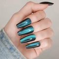 Hypnaughty 24 Pcs Ocean Cat Eye Effect Blue Glossy And Sparkly Coffin Long Press On Nails With Nail Kit And Glue (Ocean Cat Eye)