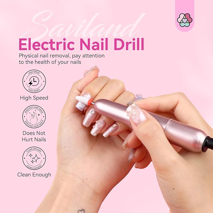 SAVILAND Electric Nail Drill: 2025 Electric Nail File Rose Efile Nail Drill Professional Manicure with 6PCS Nail Drill Bits Portable Nail File & Salon Use Manicure Pedicure at Home