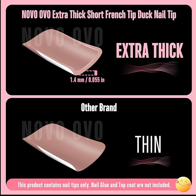 NOVO OVO Short Duck Nail Tips French Tip Press On BROWN PINK, Pre-designed Soft Gel Nail Extension, Need Buider Gel Top Coat, No Glue included, Full Cover Acrylic False Nails for DIY x 12 Sizes 240 pc