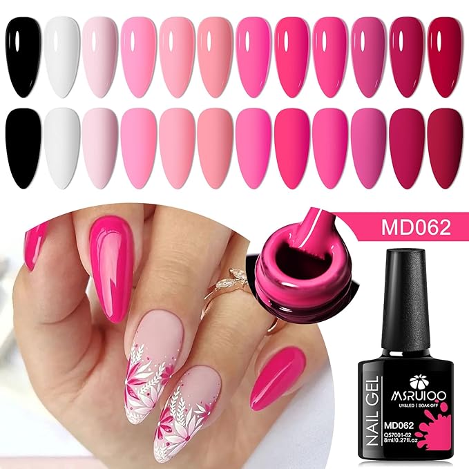 Nude Pink Gel Polish 12 Colors Gel Nail Polish Set Nail Polish Light Pink Baby Pink White Black Nail Art Design Manicure Kit Gifts for Women 8ml