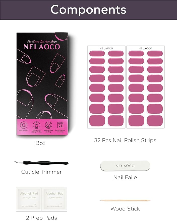 Nail Polish Strips – 32PCS UV Free Salon Quality Wraps, Long Lasting Gel Nail Stickers for Women (Blushing Peach Pink)