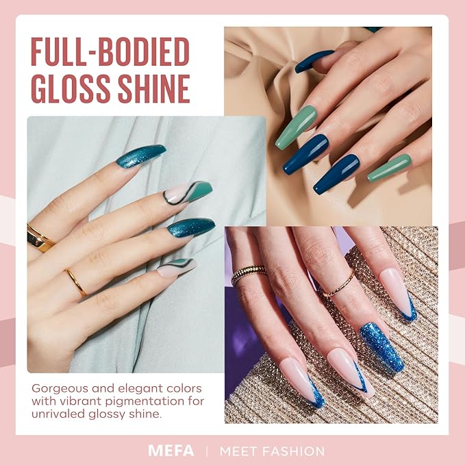 MEFA Gel Nail Polish Set Limited Edition, 12 Colors Burgundy Red Dark Green Glitter Gel Polish Winter Silver Gold Sparkle Nail Polish Manicure Soak Off Salon Christmas Gifts for Women Girl
