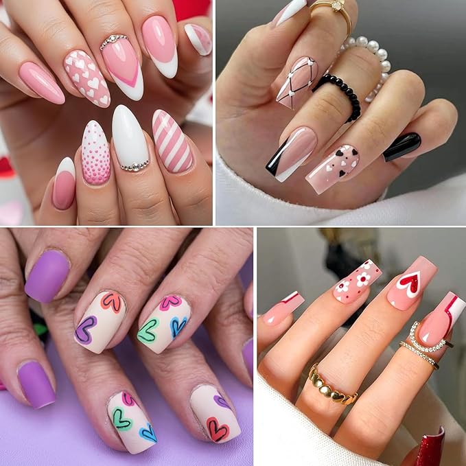 Nail Art Pens for Nail Painting, 12 Colors 0.7mm Nail Art Marker Pens for Valentine' Day Painting Nail Point Graffiti Dotting Liner Pen for Home Salon Quick Dry Manicure