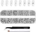 Beadsland Rhinestones for Makeup,8 Sizes 2500pcs Silver Flatback Rhinestones Eye Gems for Nails Crafts with Tweezers and Wax Pencil,Silver Hematite,SS4-SS30
