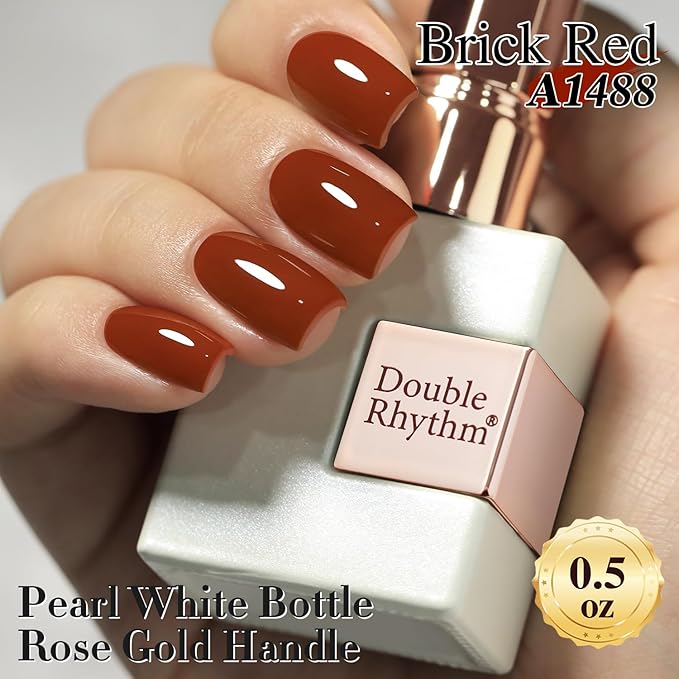 Double Rhythm Gel Polish 15ML Jelly Sheer Pastel Light Milky Color Pearl White Bottle 1 PC 0.5 OZ Full Size Nail Art Salon at Home (Brick Red-D1488)