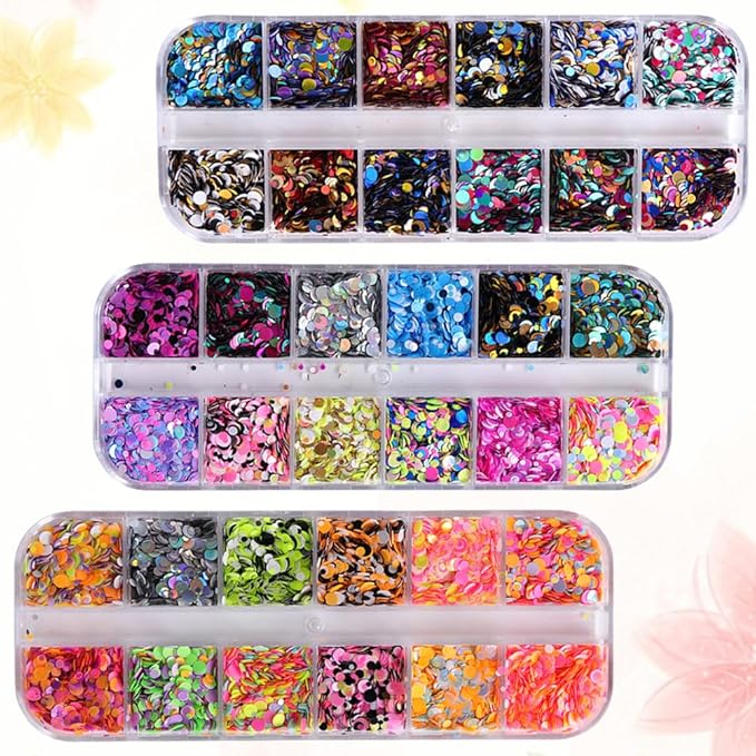 3 Boxes Circle Stickers Gem Stickers Round Nail Glitter Nail Decorations Glitter Paillette Nail Stickers for Nail Art Jewelry Kit Thin Nail Sequins Round Stickers Variety Decorate