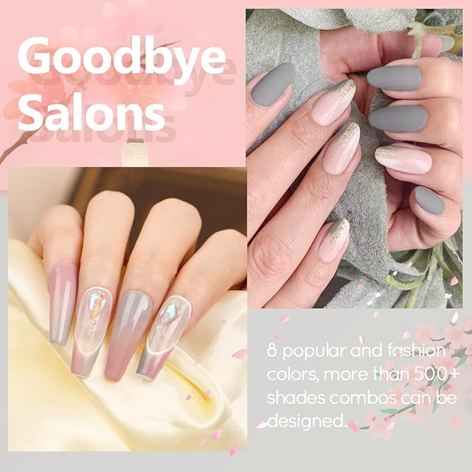 AZUREBEAUTY Dip Powder Nail Set, 6 Colors Classic Nude Collection Skin Tone Glitter Pastel Dipping Powder Starter Kit French Nail Art Manicure DIY Salon Home Gifts for Women, No Need Nail Lamp Cured