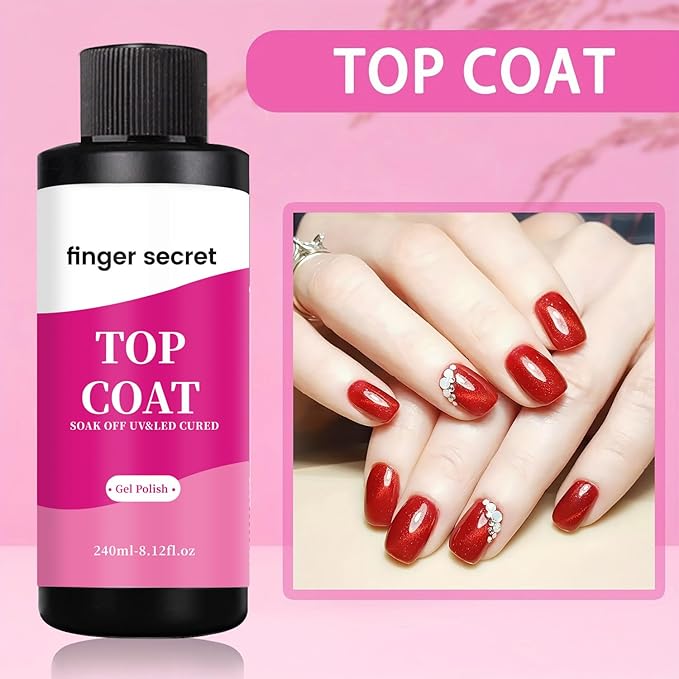 240ml Top Coat for Gel Nail Polish,Quick Dry Clear Nail Polish,Nail Supplies for DIY in Salon or Home Use 8fl.loz Top Coat Gel Polish