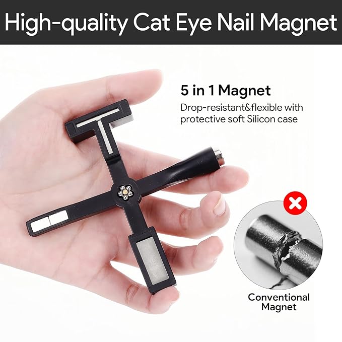 11Pcs Cat Eye Magnet for Nails Polish, 3-in-1 Nail Art Magnet Pen set Magnetic Cat Eye Gel Nail Polish Accessories Art Design Kit Tools, Multifunctional Magnet for Cat Eye Gel Polish Set Black