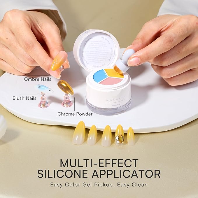 Makartt 5-in-1 Nail Art Gel: ColorPot 3 Colors Gel Nail Polish No Wipe with Nail Stamp for Stamping, French Tips, Ombre Patting, Painting & 3d Micro-Sculpting with Silicone Head for DIY Home Salon Use