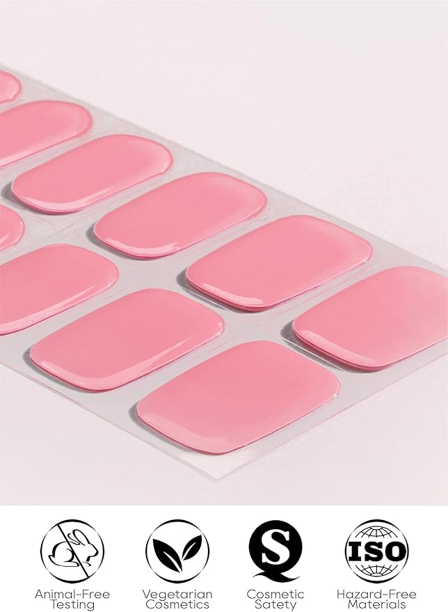Semi Cured Gel Nail Strips - UV Light Gel Nail Stickers - 20 Long Lasting Salon Quality Wraps (Pink Reverie)