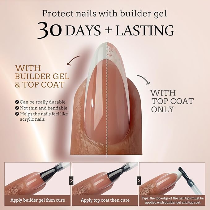 BTArtboxnails French Gel Nail Tips - French Tip Press on Nails Brown Medium Almond XCOATTIPS for Nail Extensions