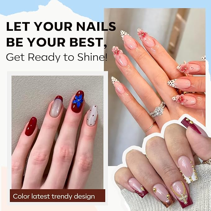 Modelones Gel Nail Polish Set -6 Colors 2026 Easter Hot Pink Blue Milky White Clear Blooming Gel Polish Burgundy Nude French Jelly Nail Gel Polish DIY Gift with Golden Beads & Nail Dotting-Liner Brush