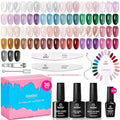 Beetles Deal Box Jelly Gel Nail Polish Set, Jelly Pink Milky White Black Green Silver Cat Eye Glitter Gel Polish HEMA-Free TPO-Free Base Top Coat 36PCS 25 Colors UV LED Needed DIY Salon Home