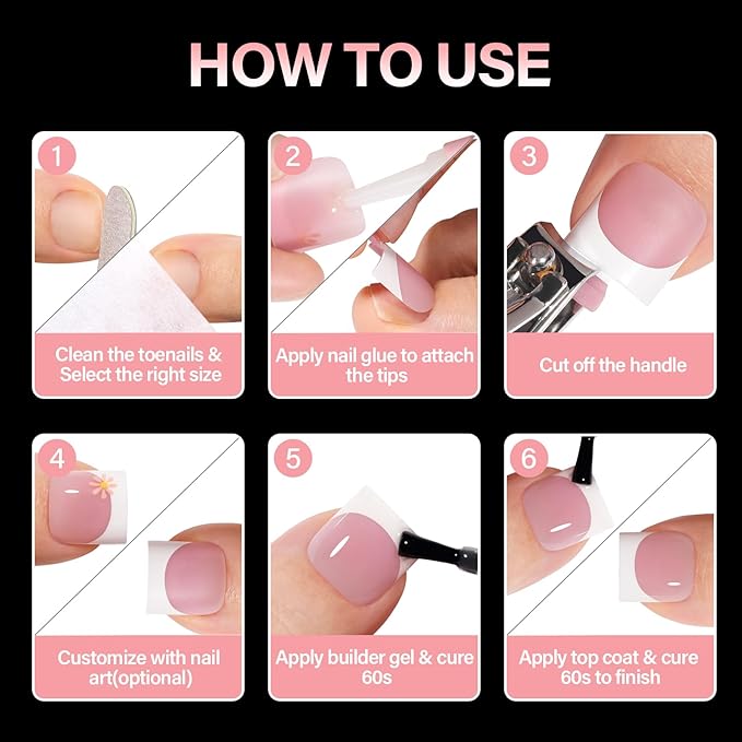 AILLSA French Tip Toe Nail Tips Press on, 150PCS Sharp Square Pre-Designed Fake Toenail Extension, 15 Sizes Berry Pink Acrylic Wearable Full Cover for Women Nail Art DIY