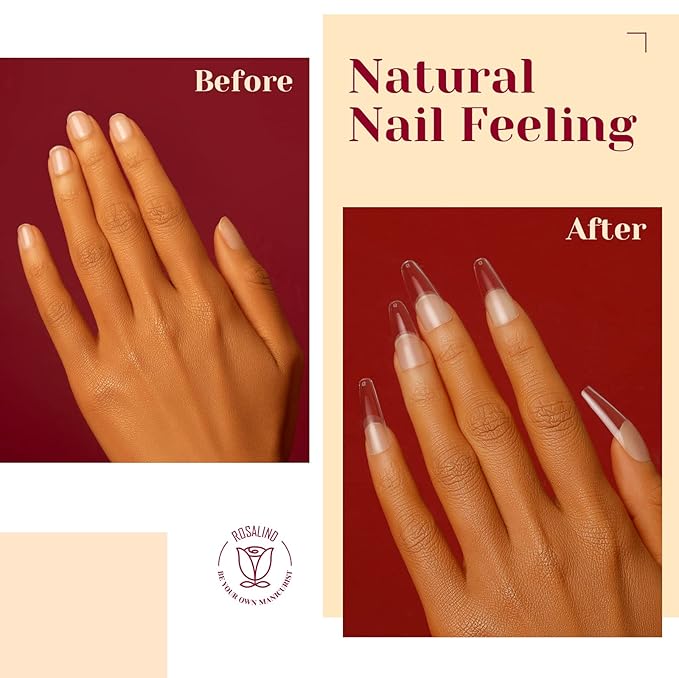 264PCS Half Matte Long Coffin Soft Fake Nail Tips, ROSALIND 12 Size Soft Full Cover False Tips Half Matte Long Coffin Gel Nail Tips for Nail Extension Acrylic (One-Sided No File)