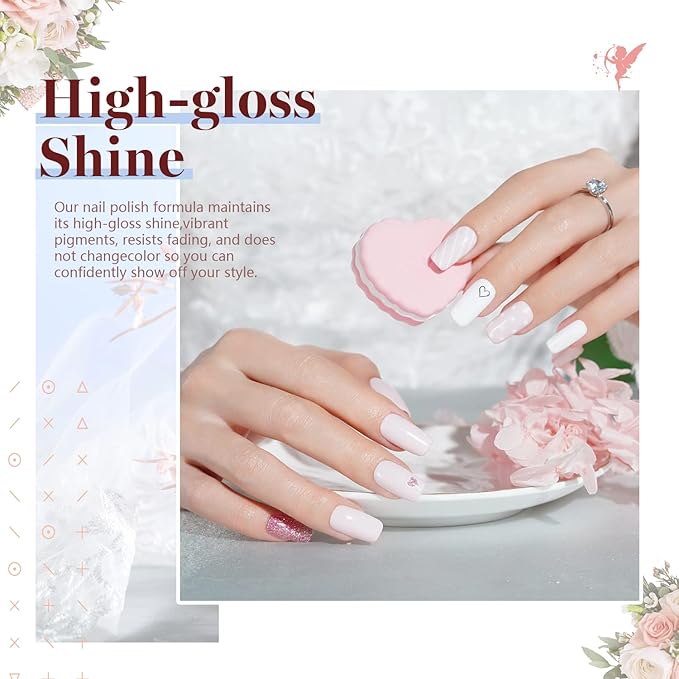 Beetles Romantic Wedding Gel Nail Polish Set Holiday Gift, 6 Colors Soak Off UV Manicure Kit with 2 Pcs 15ml No Wipe Gel Top Coat and Base Coat Set Gifts for Women