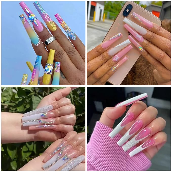 504PCS 3XL Clear Nail Tips for Acrylic Nails Professional, XXXL Extra Long Tapered Square Full Cover Nail Tips, 12 Sizes Ballerina Straight Artificial Press on Fake Nail Tips for Nail Salons Home DIY