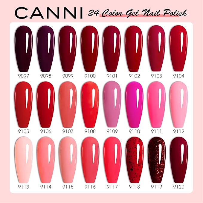 CANNI 30Pcs 9ML Hema-free Gel Nail Polish Set,Dark Red Hot Pink Purple Brown Burgundy Red Jelly Gel Polish Kit Soak Off LED Nail Polish Set Nail Art Starter Manicure Salon DIY at Home