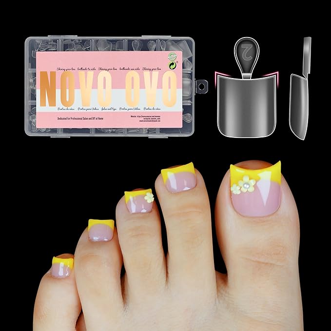 NOVO OVO Halloween Short Toe Nail Tips Press on with Moon Curve, Thick Sharp Square Full Cover Soft Gel False Toenail Extension Kit, Clear Matte Fake Nails Acrylic Pedicure for DIY x 15 Sizes 240 Pcs