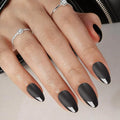 Press On Nails Short Almond Black Nails with Glossy French Tips in a Matte Finish 16 Sizes - 32 Nail Kit with Glue
