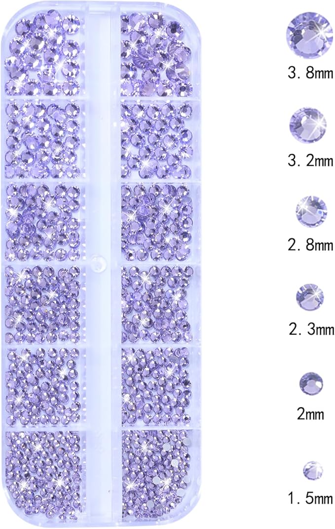 Nail Rhinestones - 3D Multi Shape Size, Flat Back, Crystals Manicure Rhinestones Charms, Light Purple Nail Gems, with Kit, for Nail Art, Bedazzling Acrylic Nails, DIY Decor