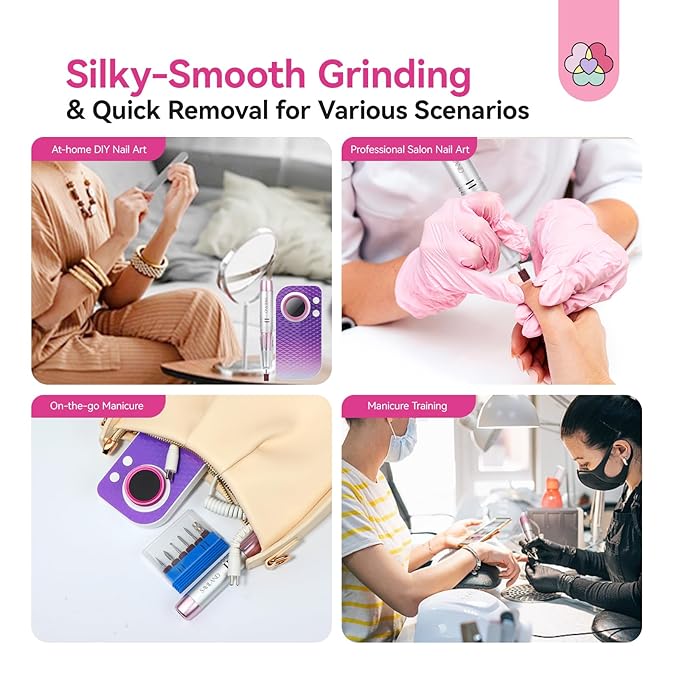 SAVILAND Electric Nail Drill: 40000RPM High-Torque Nail File Quick Removal for Acrylic Nails Easy Operation Portable Nail Drill for Beginner Home DIY Nail Art Manicure Pedicure