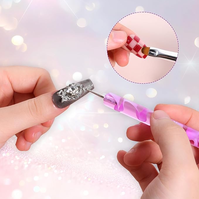 4 Pcs French Gel Nail Brush, French Gel Acrylic Nail Art Brush with Dotting Tool, Professional Manicure Tool for Extension Gels Nails Detailed Designs DIY Nails Salon (10# 12# 14# 16#)