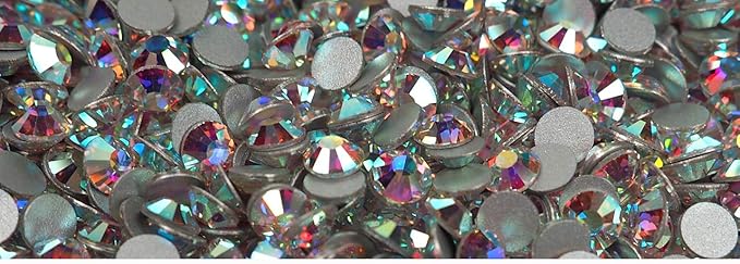1440pcs ss10 (2.8mm) Crystal AB, Preciosa Genuine Czech Crystals New VIVA12 MC Chaton Rose Flatbacks, 12-Faceted Viva Rhinestone Roses, 10ss Clear Coated with Aurora Borealis, Great for Nail Art