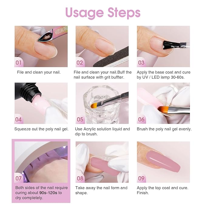ROSALIND Purple Poly Extension Gel, 60ml/2 oz Purple Pink Fall Colors Poly Nail Gel Building Enhancement for Nail Thickening Decoration, Easy to DIY Use at Home Need UV Lamp