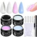Builder Gel for Nails, 4 Colors Thickening Builder Nail Gel Clear Milky White Baby Blue Camouflage Apex Building Nail Strengthener Gels Kit with Brush Pen Dual Forms UV Cure Extension Manicure